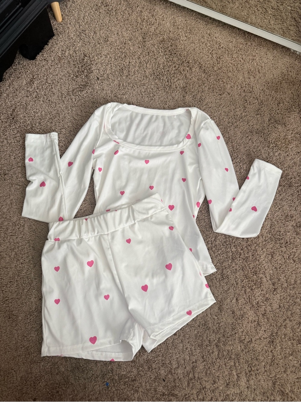 White Heart Print Two-Piece Loungewear Set